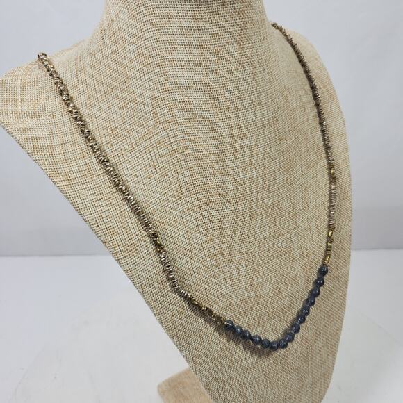 Vintage Aleola Necklace Blue Gray Beaded w/ Small Gold Tone Beads 32 Inch - Picture 2 of 4